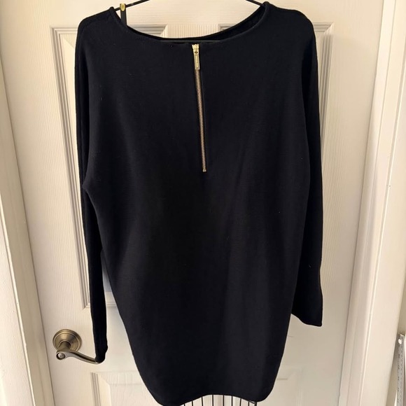 MICHAEL Michael Kors Sweaters - Michael Michael Kors Women's L Black Long Knit Sweater Gold Half Zip Pullover